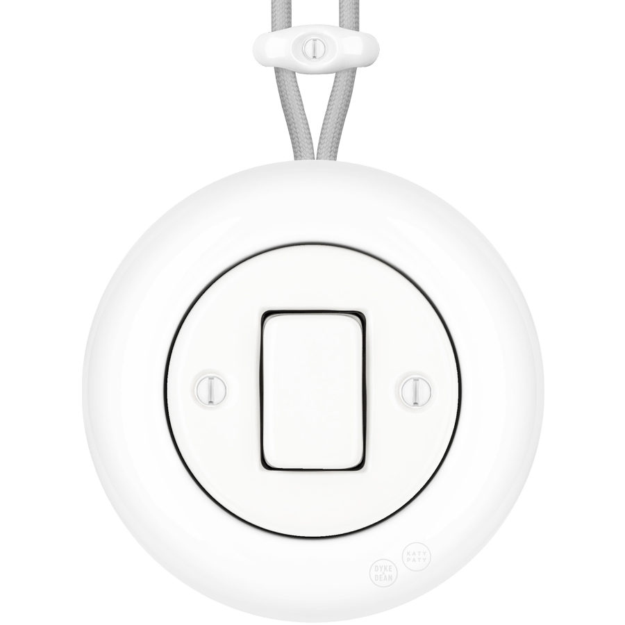 PORCELAIN KATY PATY COLONA ROUND SURFACE MOUNTED FAT BUTTON SWITCH WHITE - DYKE & DEAN