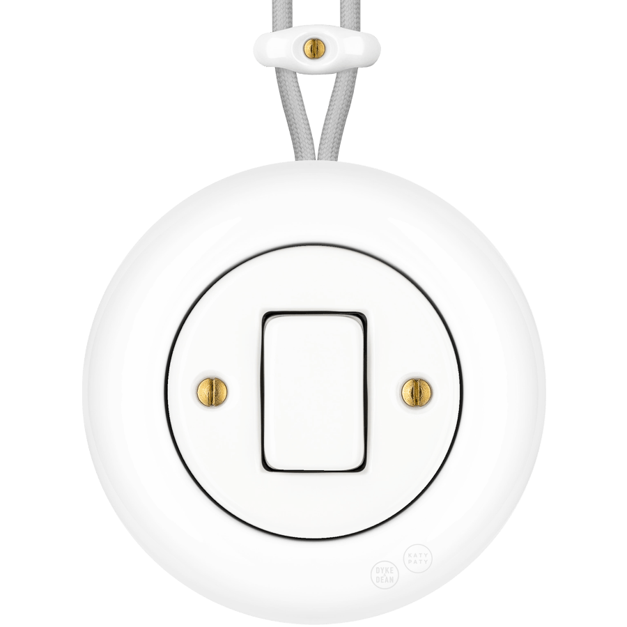 PORCELAIN KATY PATY COLONA ROUND SURFACE MOUNTED FAT BUTTON SWITCH WHITE - DYKE & DEAN