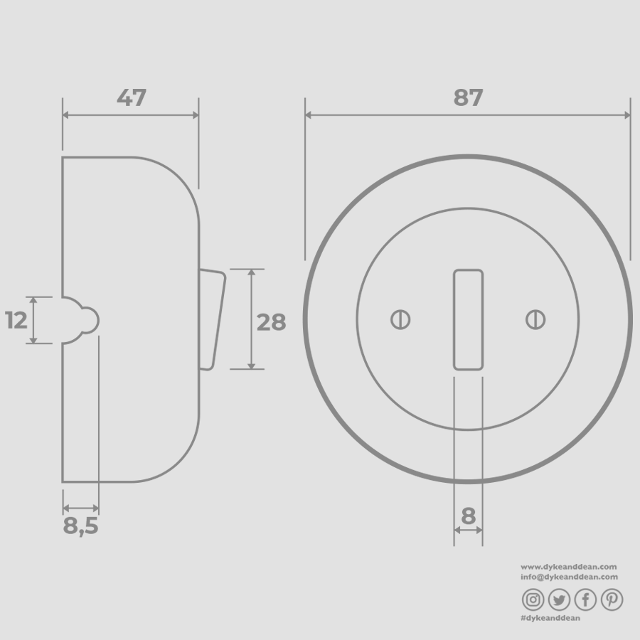 PORCELAIN KATY PATY COLONA ROUND SURFACE MOUNTED SLIM BUTTON SWITCH ASH GREY - DYKE & DEAN