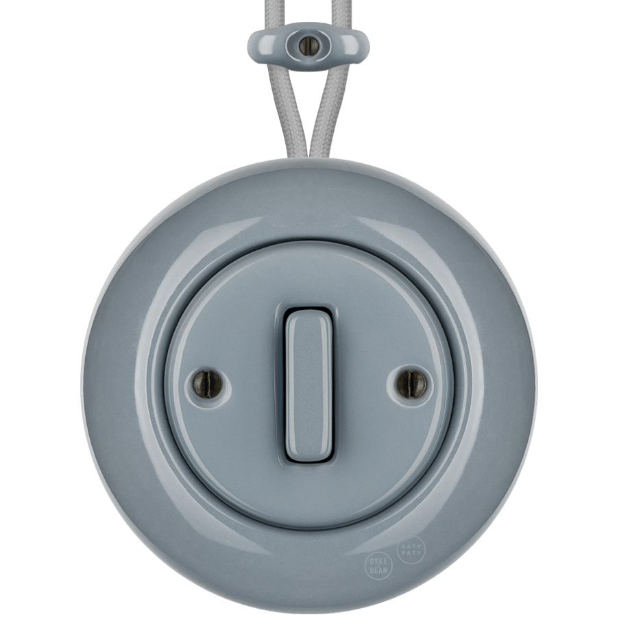 PORCELAIN KATY PATY COLONA ROUND SURFACE MOUNTED SLIM BUTTON SWITCH ASH GREY - DYKE & DEAN