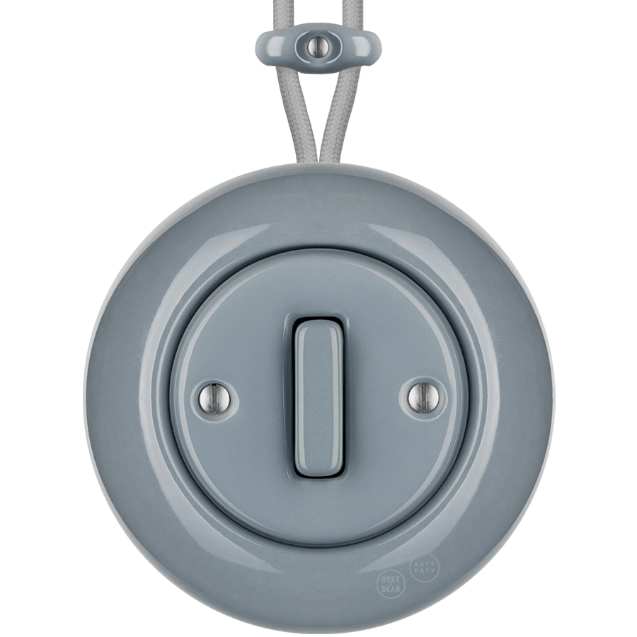 PORCELAIN KATY PATY COLONA ROUND SURFACE MOUNTED SLIM BUTTON SWITCH ASH GREY - DYKE & DEAN