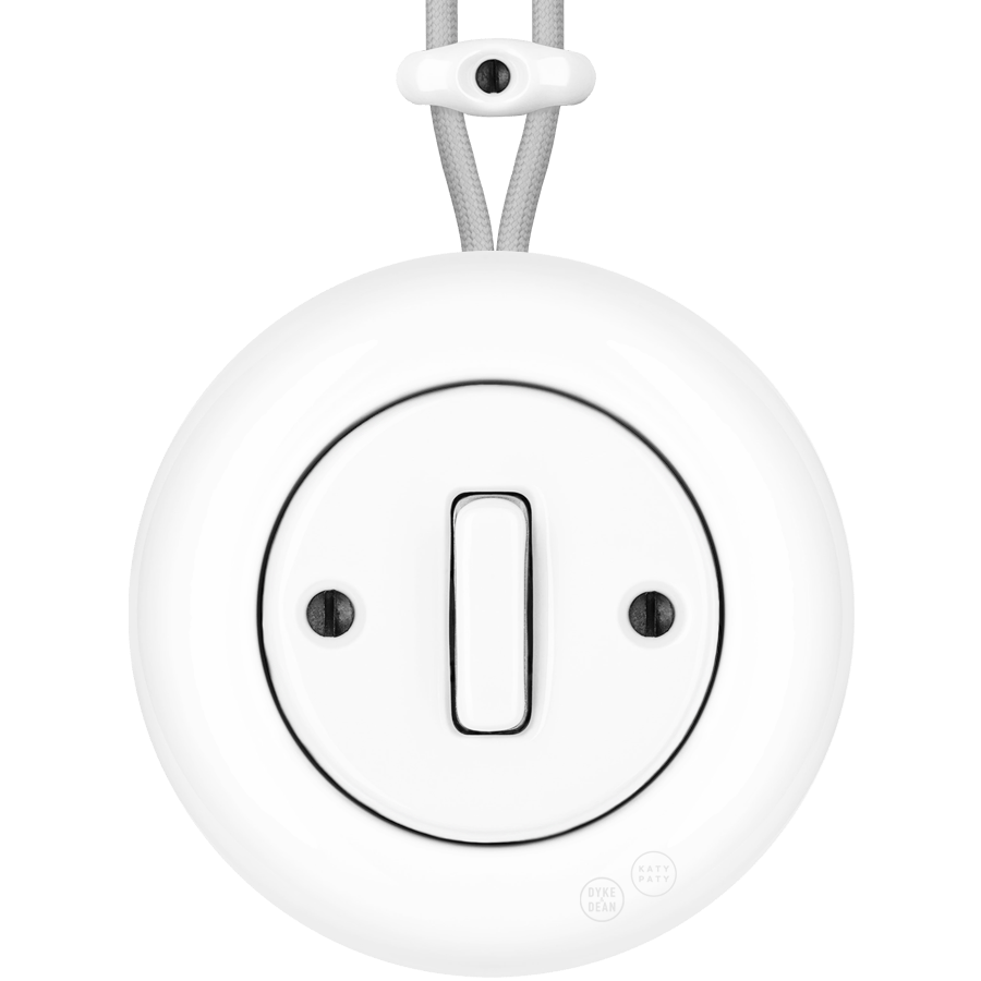 PORCELAIN KATY PATY COLONA ROUND SURFACE MOUNTED SLIM BUTTON SWITCH WHITE - DYKE & DEAN