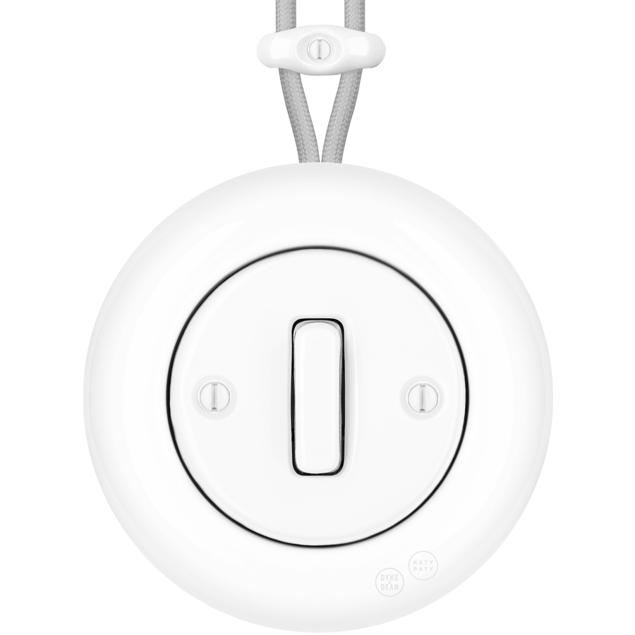 PORCELAIN KATY PATY COLONA ROUND SURFACE MOUNTED SLIM BUTTON SWITCH WHITE - DYKE & DEAN