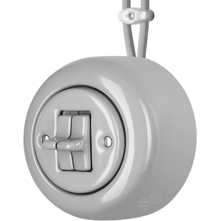 PORCELAIN ROUND SURFACE MOUNTED DOUBLE TOGGLE BUTTON SWITCH GREY - DYKE & DEAN