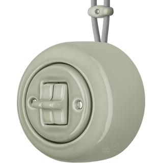 PORCELAIN ROUND SURFACE MOUNTED DOUBLE TOGGLE BUTTON SWITCH GREY GREEN - DYKE & DEAN