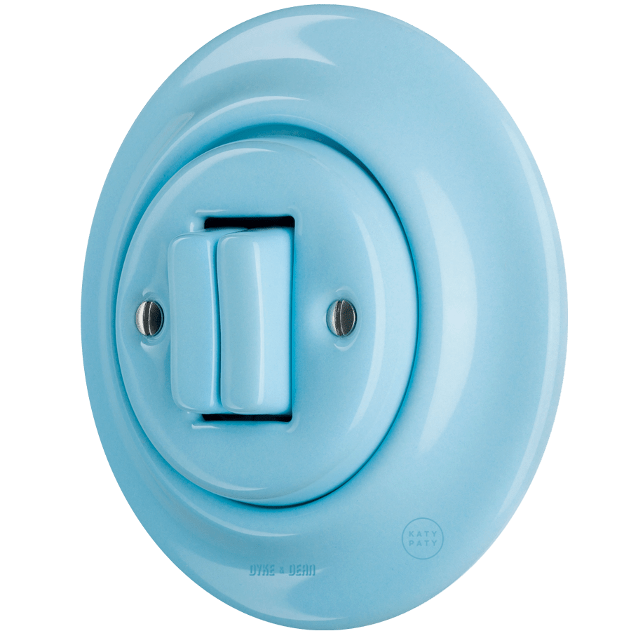 PORCELAIN WALL LIGHT SWITCH DOUBLE PASTEL BLUE - DYKE & DEAN