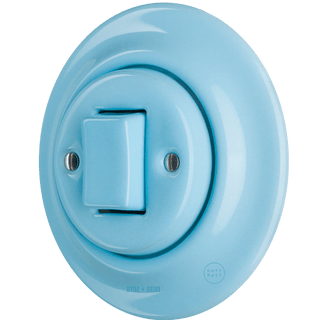 PORCELAIN WALL LIGHT SWITCH FAT BUTTON PASTEL BLUE - DYKE & DEAN