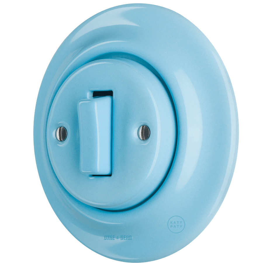 PORCELAIN WALL LIGHT SWITCH SLIM BUTTON PASTEL BLUE - DYKE & DEAN