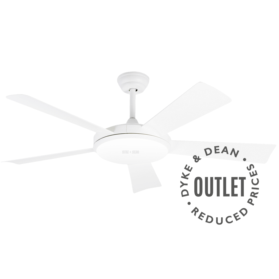 REMOTE LED WHITE 5 BLADE CEILING FAN OUTLET - DYKE & DEAN