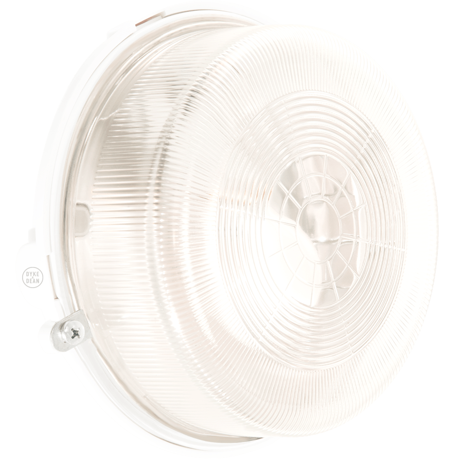 ROUND BULKHEAD WHITE DUROPLAST CLEAR GLASS - DYKE & DEAN