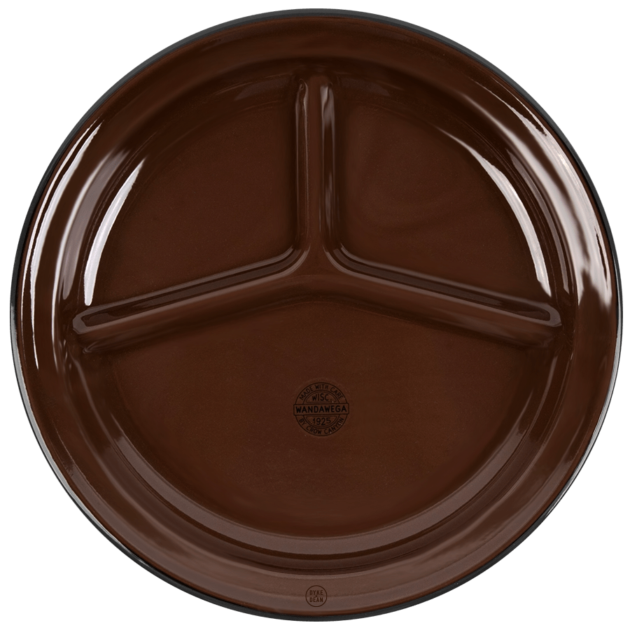 SET OF 2 BROWN ENAMEL DIVIDED CAMP PLATES - DYKE & DEAN