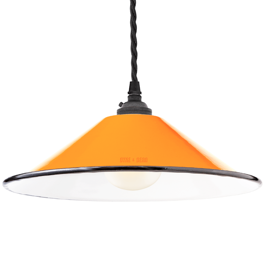 SMALL ORANGE ENAMEL CONE SHADE - DYKE & DEAN