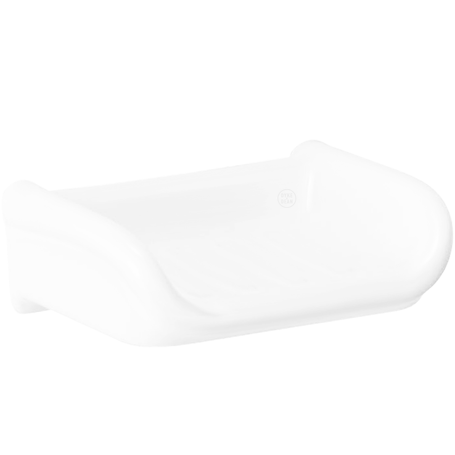 SMALL WHITE PORCELAIN BATHROOM SOAP DISH WITH SIDES - DYKE & DEAN