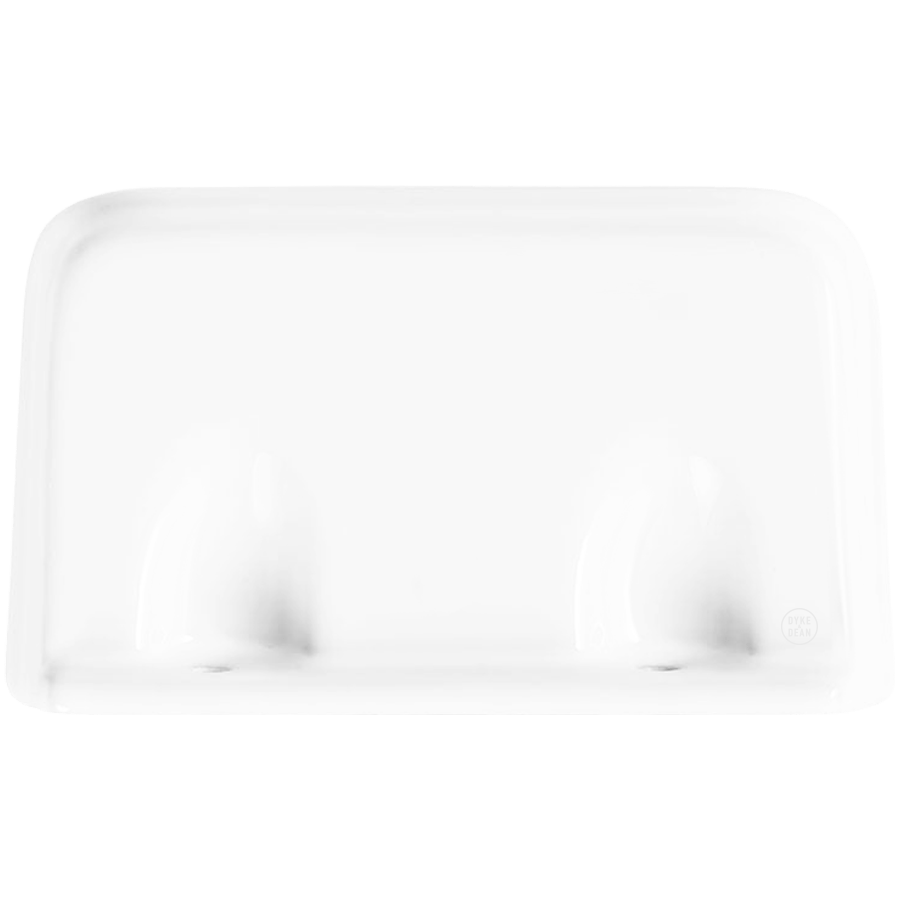 SMALL WHITE PORCELAIN BATHROOM SOAP DISH WITH SIDES - DYKE & DEAN