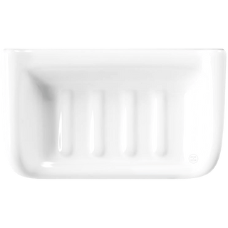 SMALL WHITE PORCELAIN BATHROOM SOAP DISH WITH SIDES - DYKE & DEAN