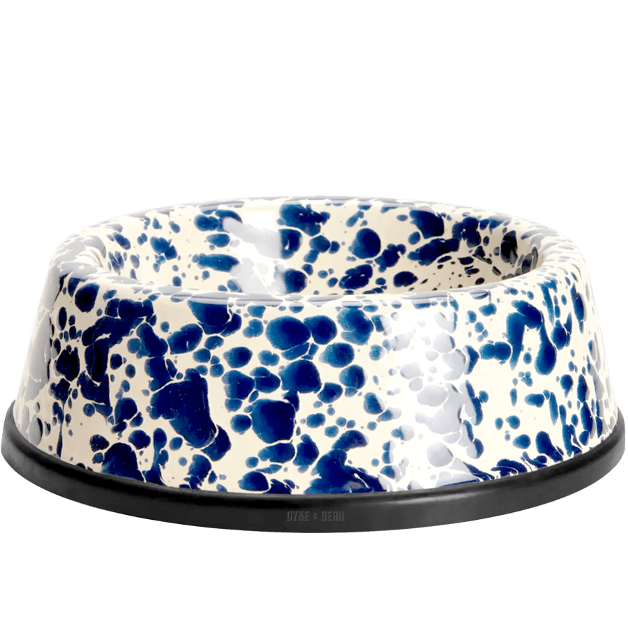 SPLATTERWARE ENAMEL DOG BOWL NAVY & CREAM - DYKE & DEAN