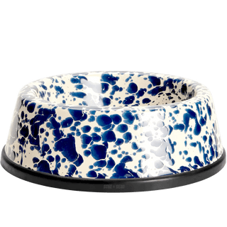 SPLATTERWARE ENAMEL DOG BOWL NAVY & CREAM - DYKE & DEAN