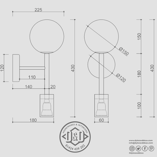 SPOT LANTERN GLOBE ROD WALL LIGHT - DYKE & DEAN