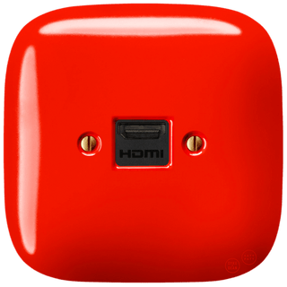 SQUARE PORCELAIN HDMI WALL SOCKET RED - DYKE & DEAN