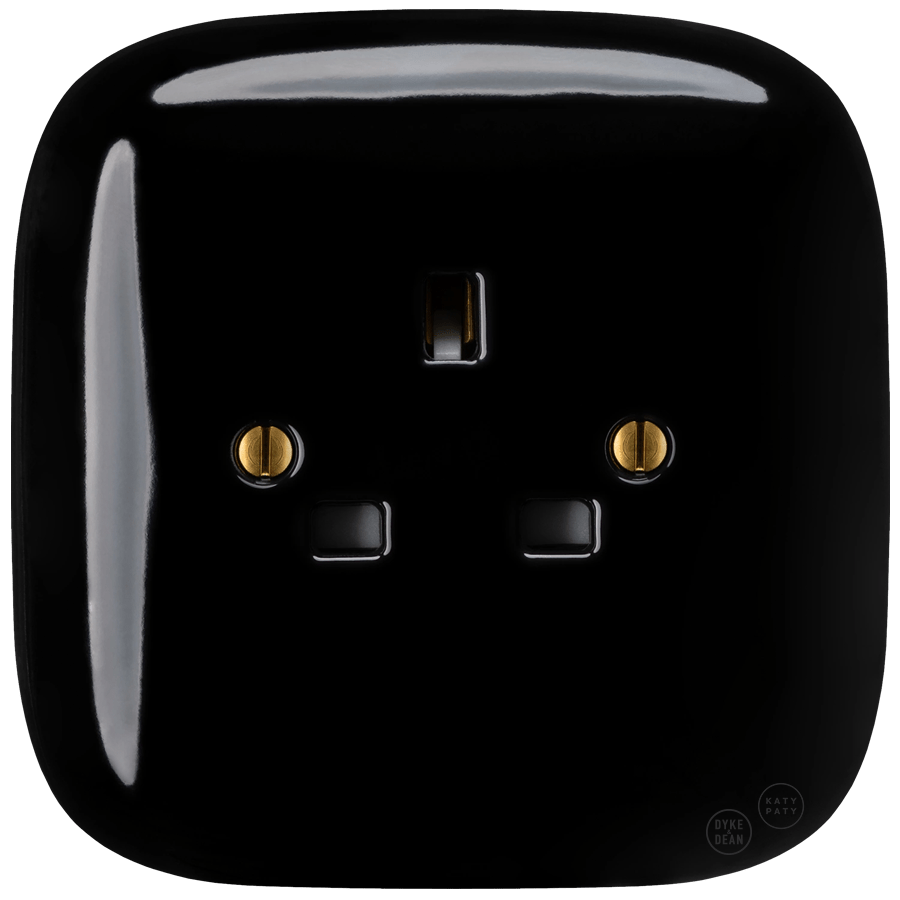 SQUARE PORCELAIN WALL SOCKET BLACK UK STAINLESS STEEL SCREWS - DYKE & DEAN