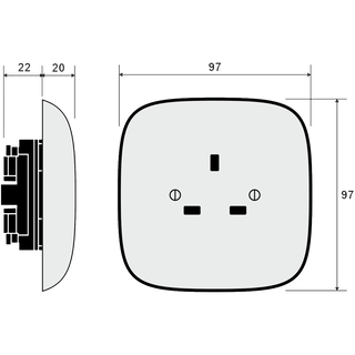 SQUARE PORCELAIN WALL SOCKET BLACK UK STAINLESS STEEL SCREWS - DYKE & DEAN