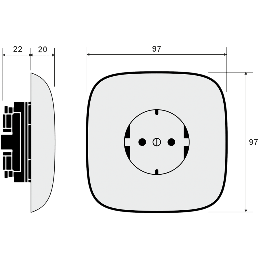 SQUARE PORCELAIN WALL SOCKET SCHUKO ASH GREY - DYKE & DEAN