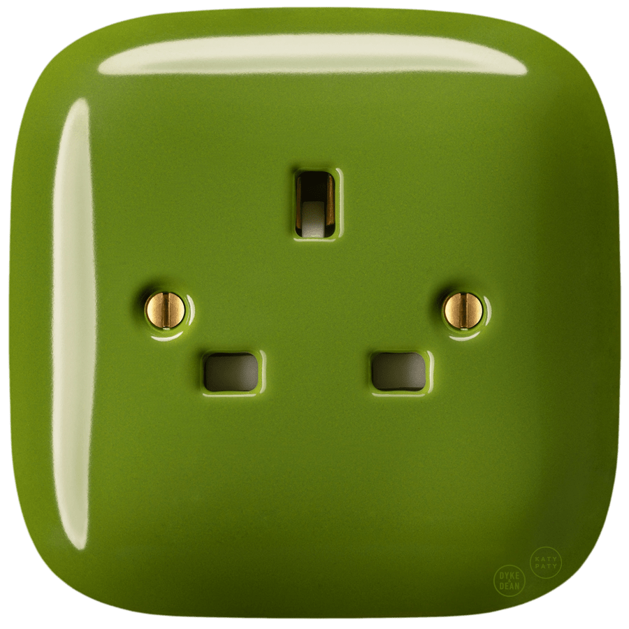 SQUARE PORCELAIN WALL SOCKET UK GREEN - DYKE & DEAN