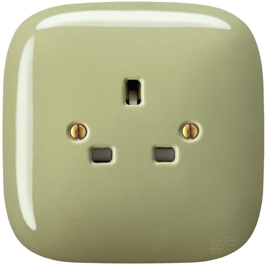 SQUARE PORCELAIN WALL SOCKET UK MOSS GREEN - DYKE & DEAN