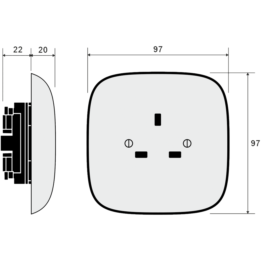 SQUARE PORCELAIN WALL SOCKET UK YELLOW - DYKE & DEAN