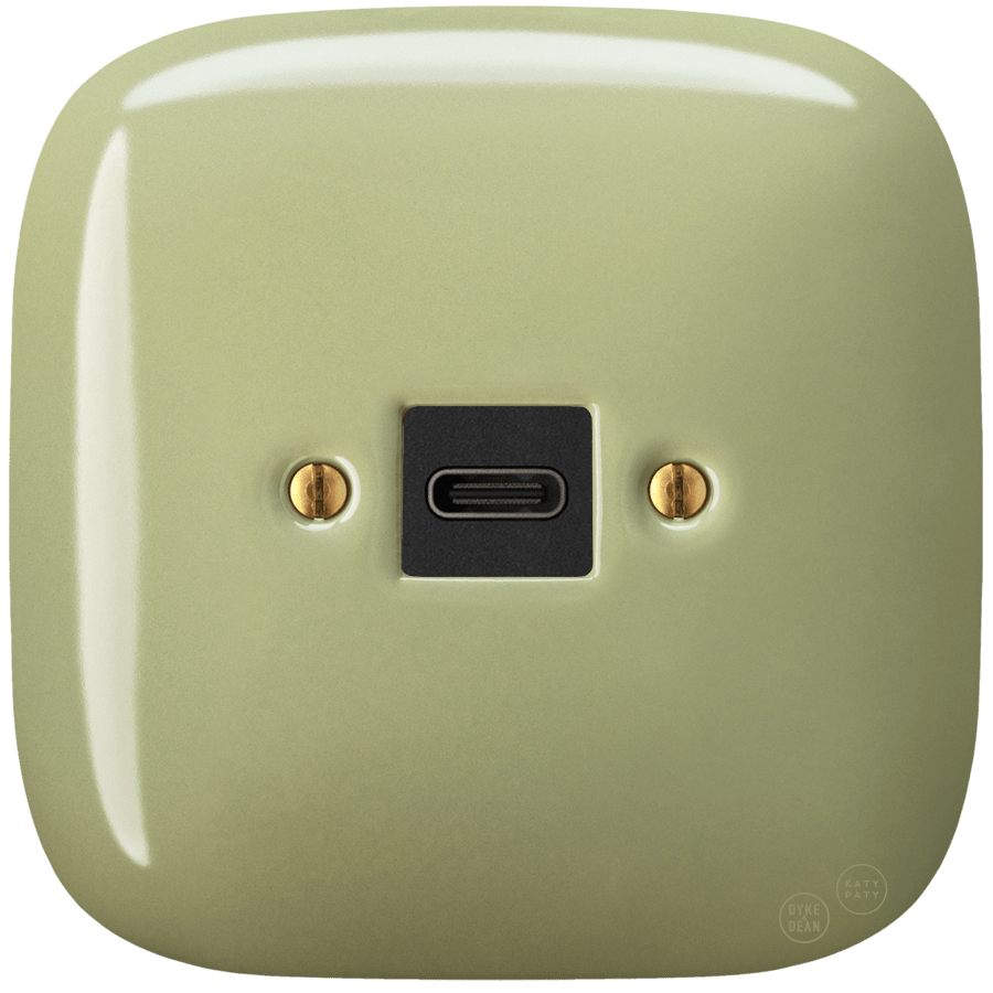 SQUARE PORCELAIN WALL SOCKET USB - C MOSS GREEN - DYKE & DEAN