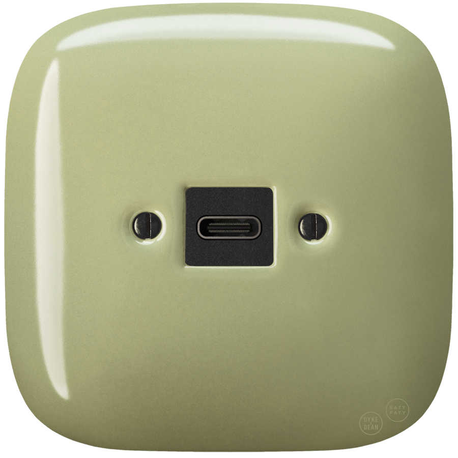 SQUARE PORCELAIN WALL SOCKET USB - C MOSS GREEN - DYKE & DEAN