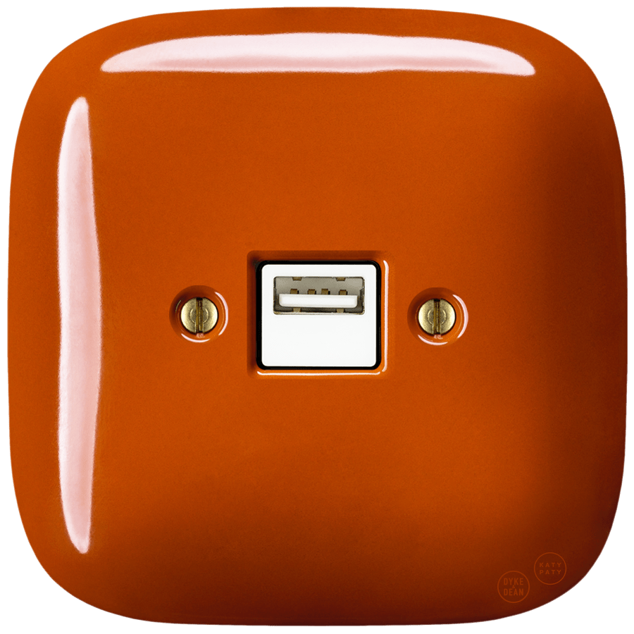 SQUARE PORCELAIN WALL USB CHARGER BRICK RED - DYKE & DEAN