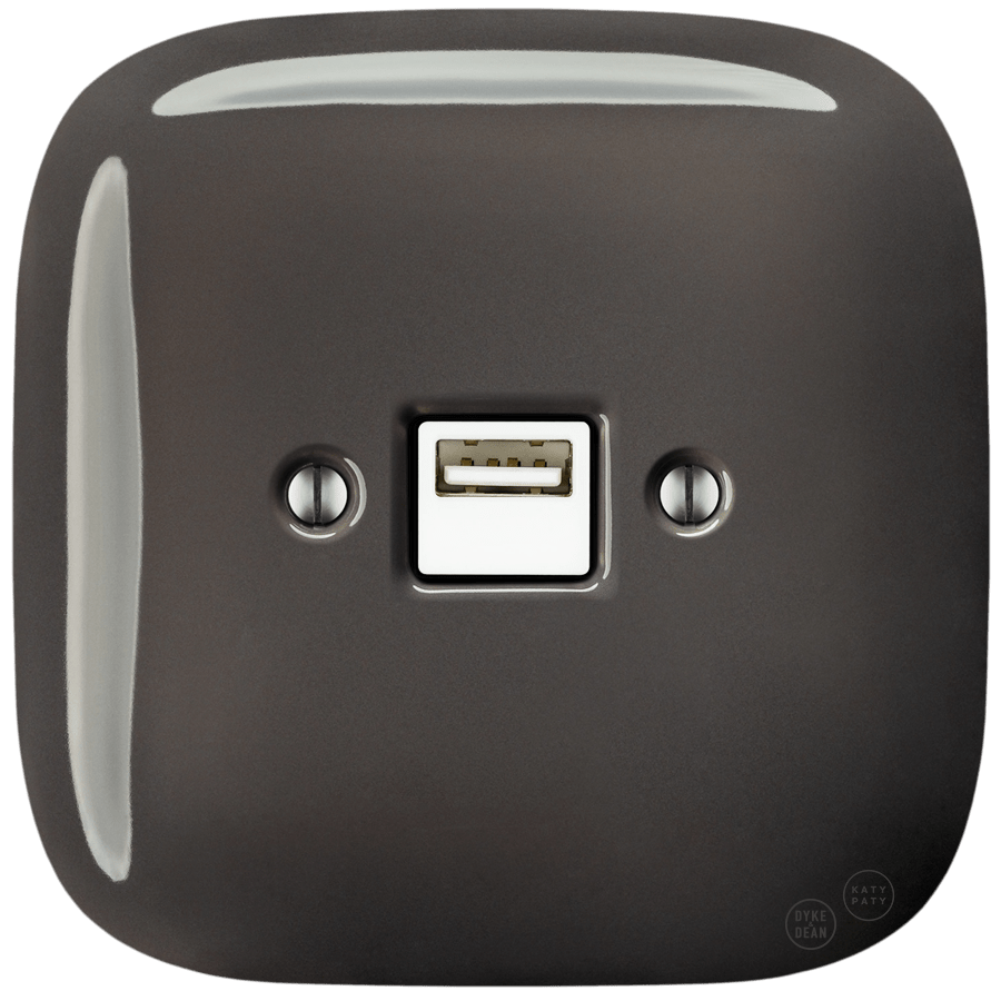 SQUARE PORCELAIN WALL USB CHARGER BROWN - DYKE & DEAN