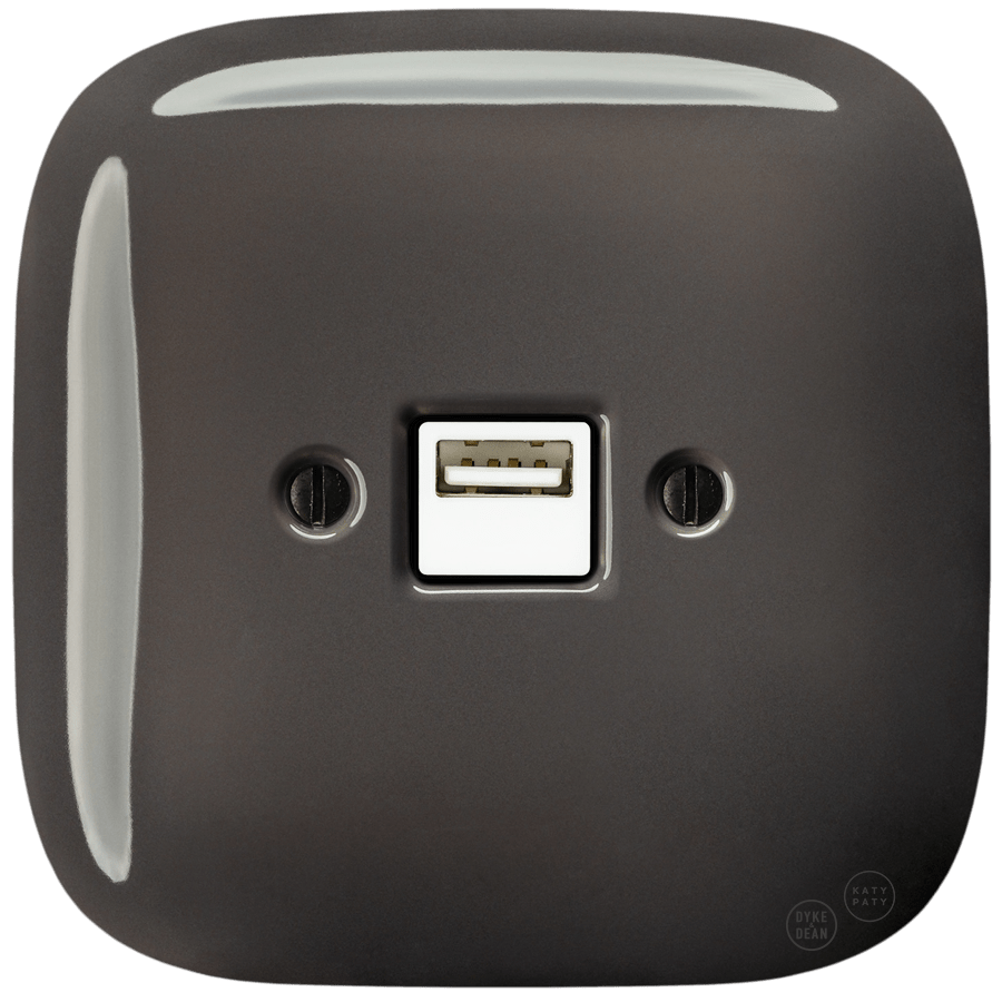 SQUARE PORCELAIN WALL USB CHARGER BROWN - DYKE & DEAN