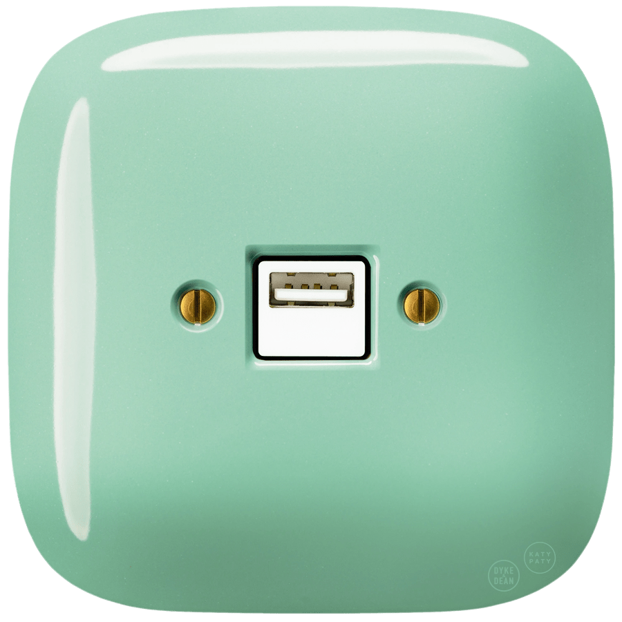 SQUARE PORCELAIN WALL USB CHARGER MINT - DYKE & DEAN