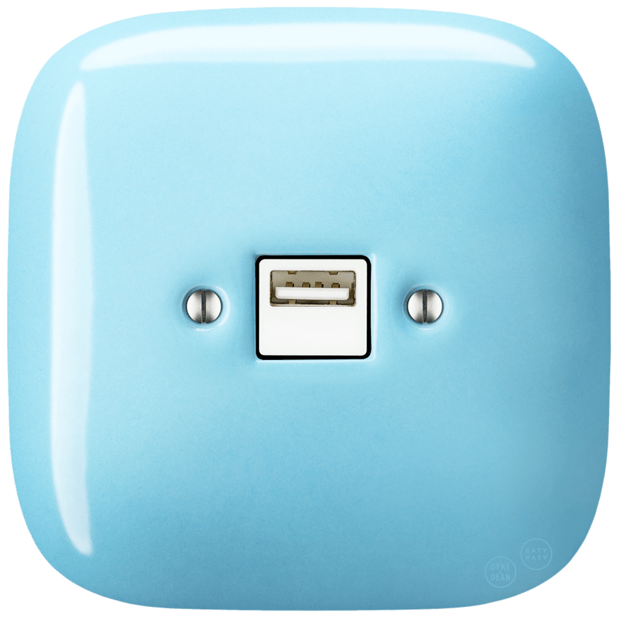 SQUARE PORCELAIN WALL USB CHARGER PASTEL BLUE - DYKE & DEAN