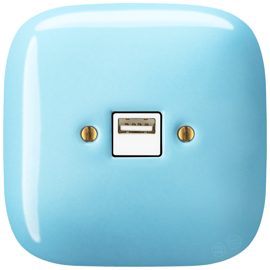 SQUARE PORCELAIN WALL USB CHARGER PASTEL BLUE - DYKE & DEAN