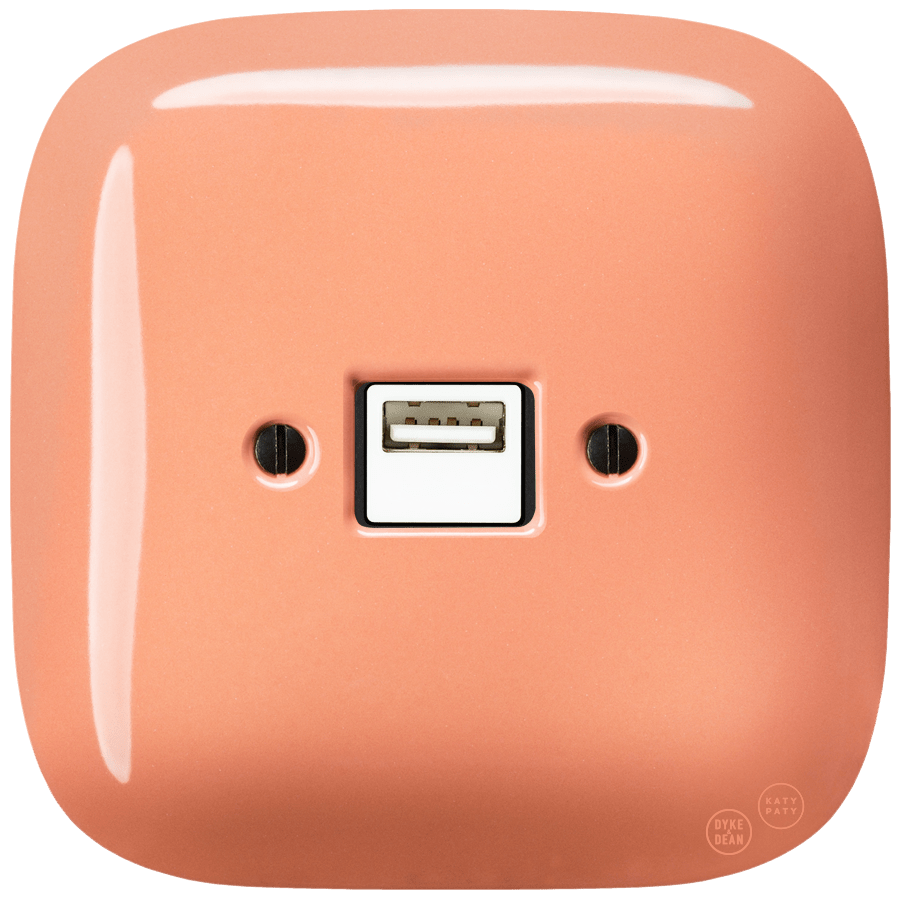 SQUARE PORCELAIN WALL USB CHARGER SALMON - DYKE & DEAN