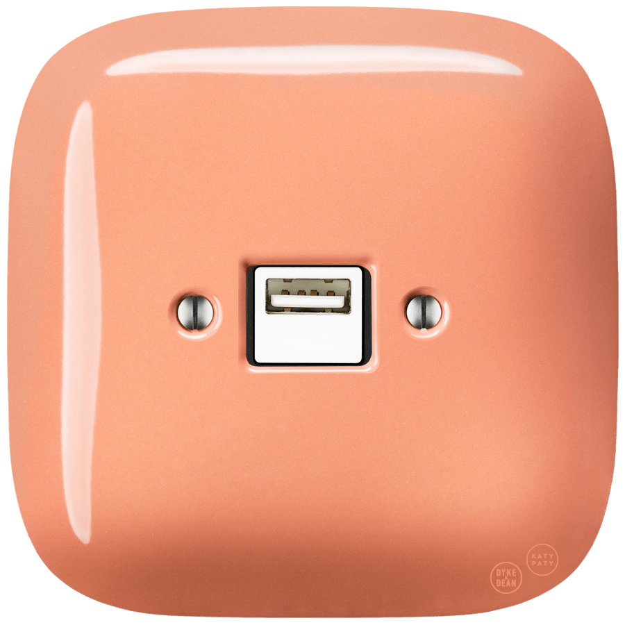 SQUARE PORCELAIN WALL USB CHARGER SALMON - DYKE & DEAN