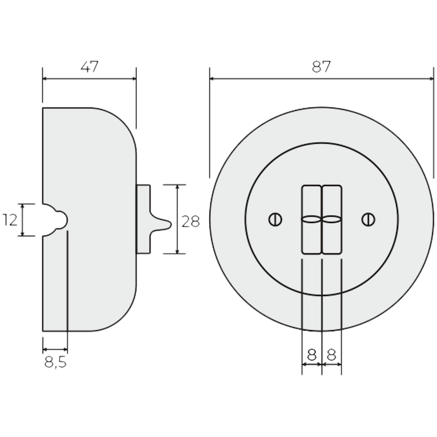 SURFACE PORCELAIN WALL LIGHT SWITCH ASH GREY DOUBLE TOGGLE - DYKE & DEAN