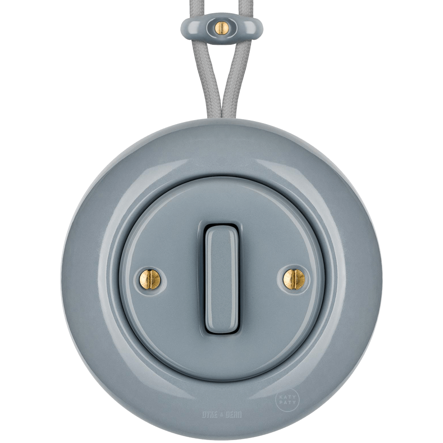 SURFACE PORCELAIN WALL LIGHT SWITCH ASH GREY SLIM BUTTON - DYKE & DEAN