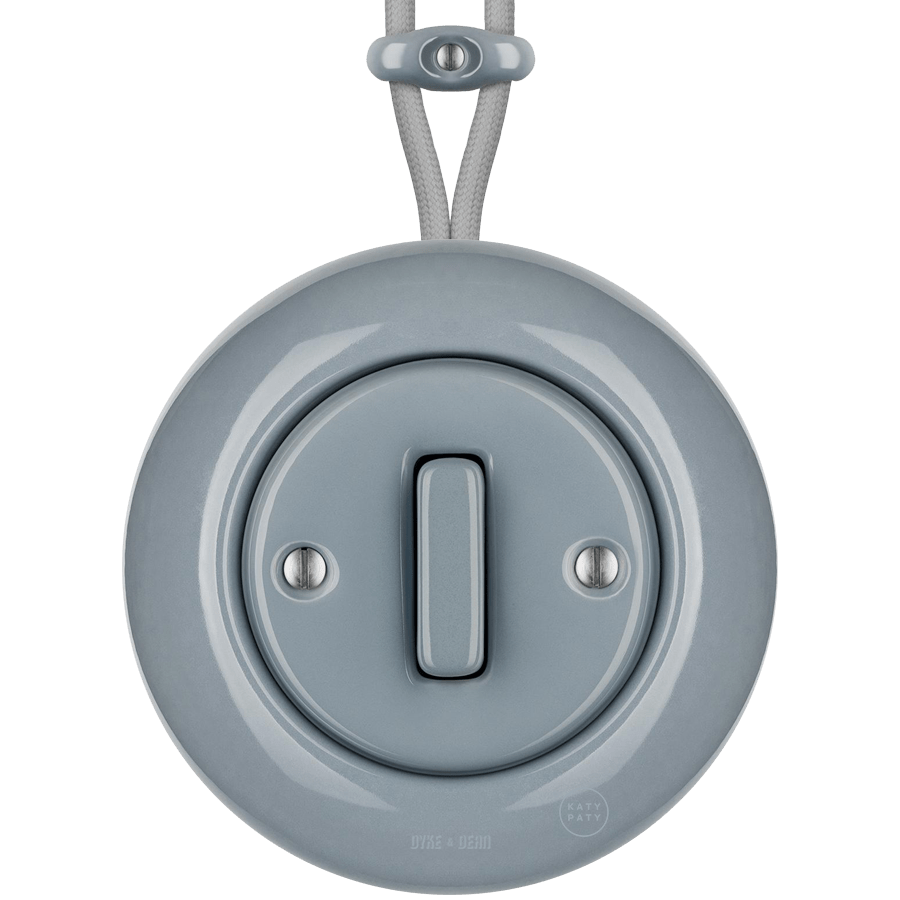 SURFACE PORCELAIN WALL LIGHT SWITCH ASH GREY SLIM BUTTON - DYKE & DEAN