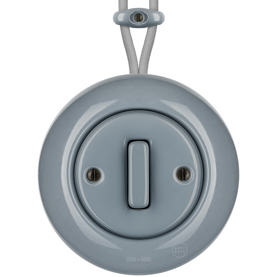 SURFACE PORCELAIN WALL LIGHT SWITCH ASH GREY SLIM BUTTON - DYKE & DEAN