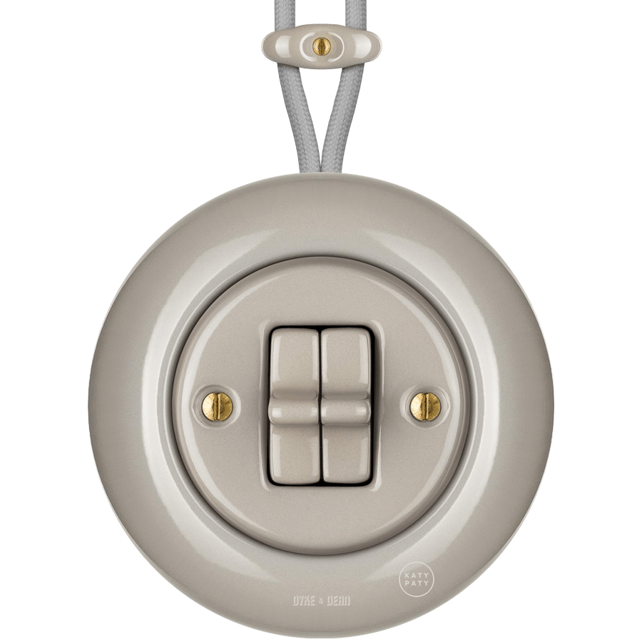 SURFACE PORCELAIN WALL LIGHT SWITCH CAPPUCCINO DOUBLE TOGGLE - DYKE & DEAN