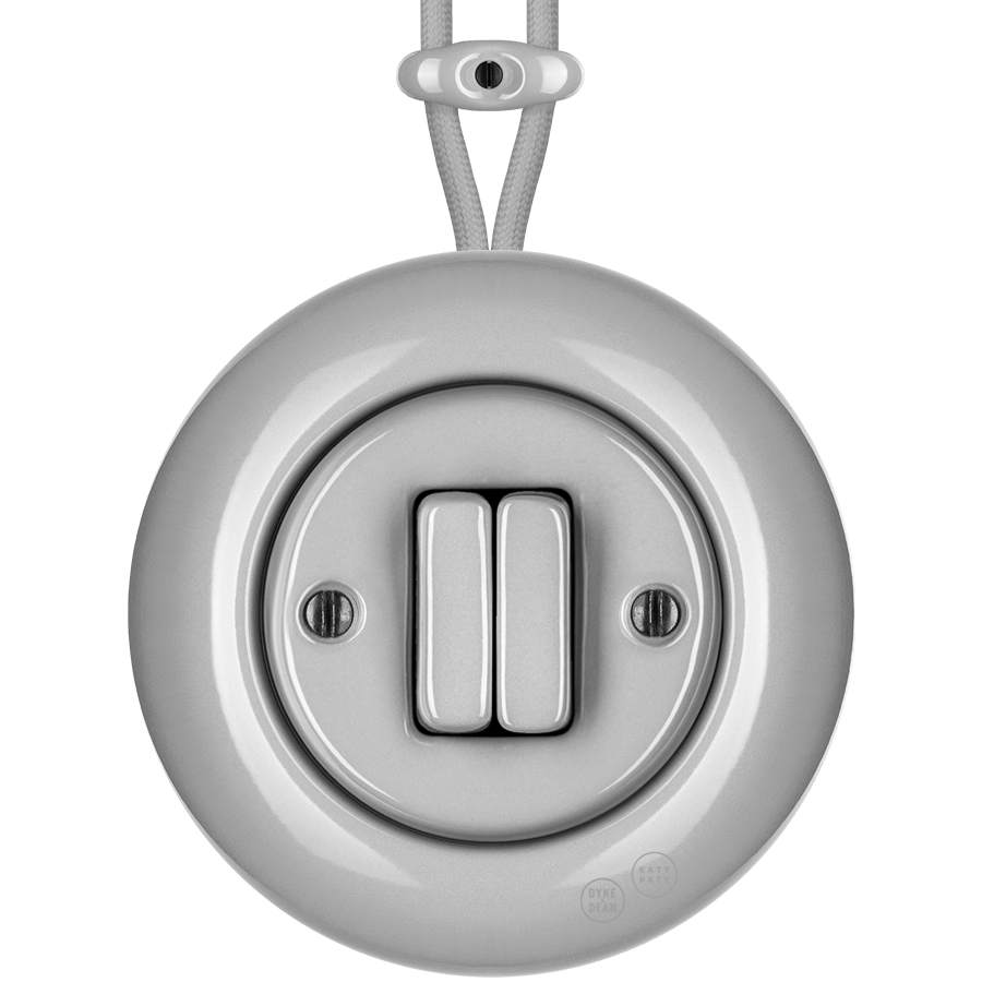 SURFACE PORCELAIN WALL LIGHT SWITCH GREY DOUBLE - DYKE & DEAN