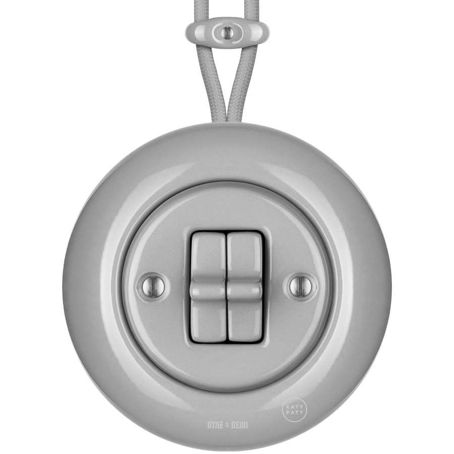 SURFACE PORCELAIN WALL LIGHT SWITCH GREY DOUBLE TOGGLE - DYKE & DEAN