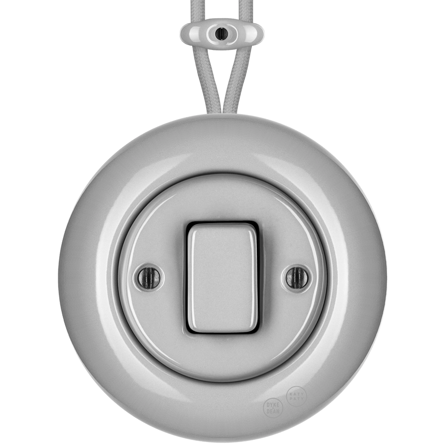 SURFACE PORCELAIN WALL LIGHT SWITCH GREY FAT BUTTON - DYKE & DEAN