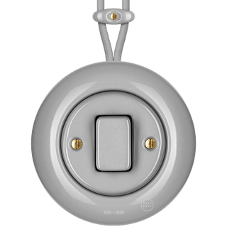 SURFACE PORCELAIN WALL LIGHT SWITCH GREY FAT BUTTON - DYKE & DEAN