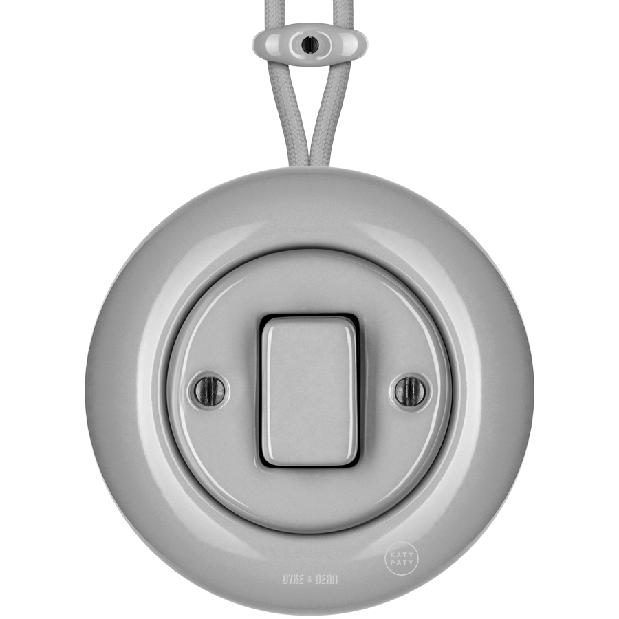 SURFACE PORCELAIN WALL LIGHT SWITCH GREY FAT BUTTON - DYKE & DEAN