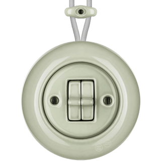 SURFACE PORCELAIN WALL LIGHT SWITCH GREY GREEN DOUBLE TOGGLE - DYKE & DEAN